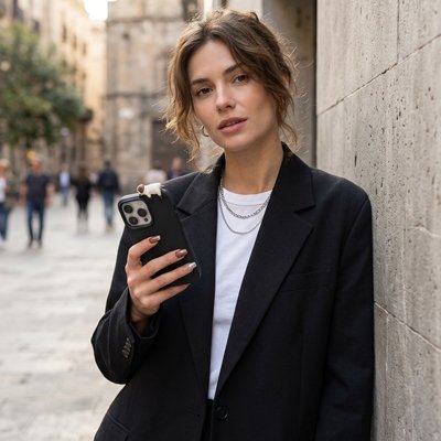 Coque antichoc noir avec femme d'affaire