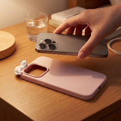 Coque antichoc rose sur bureau